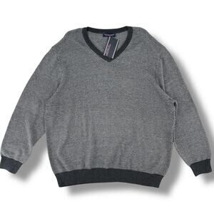 Roundtree & Yorke Gray Herringbone V Neck Sweater Mens Size XXL